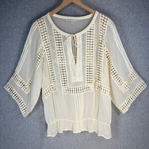 Daniel Rainn Women's Ivory PM Lace Accent Peasant Blouse Top